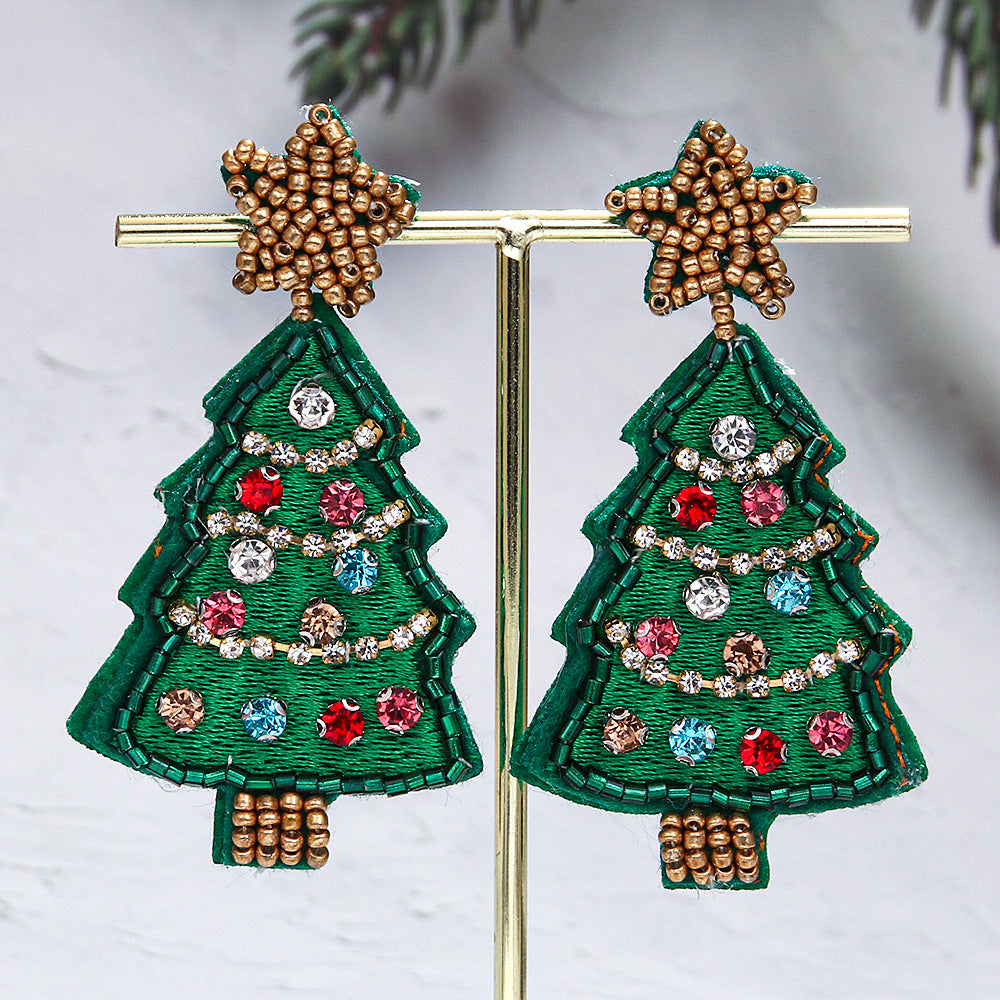 Wholesale Christmas Tree Style Exaggerated Pure Handmade Beaded Rice Bead Earrings