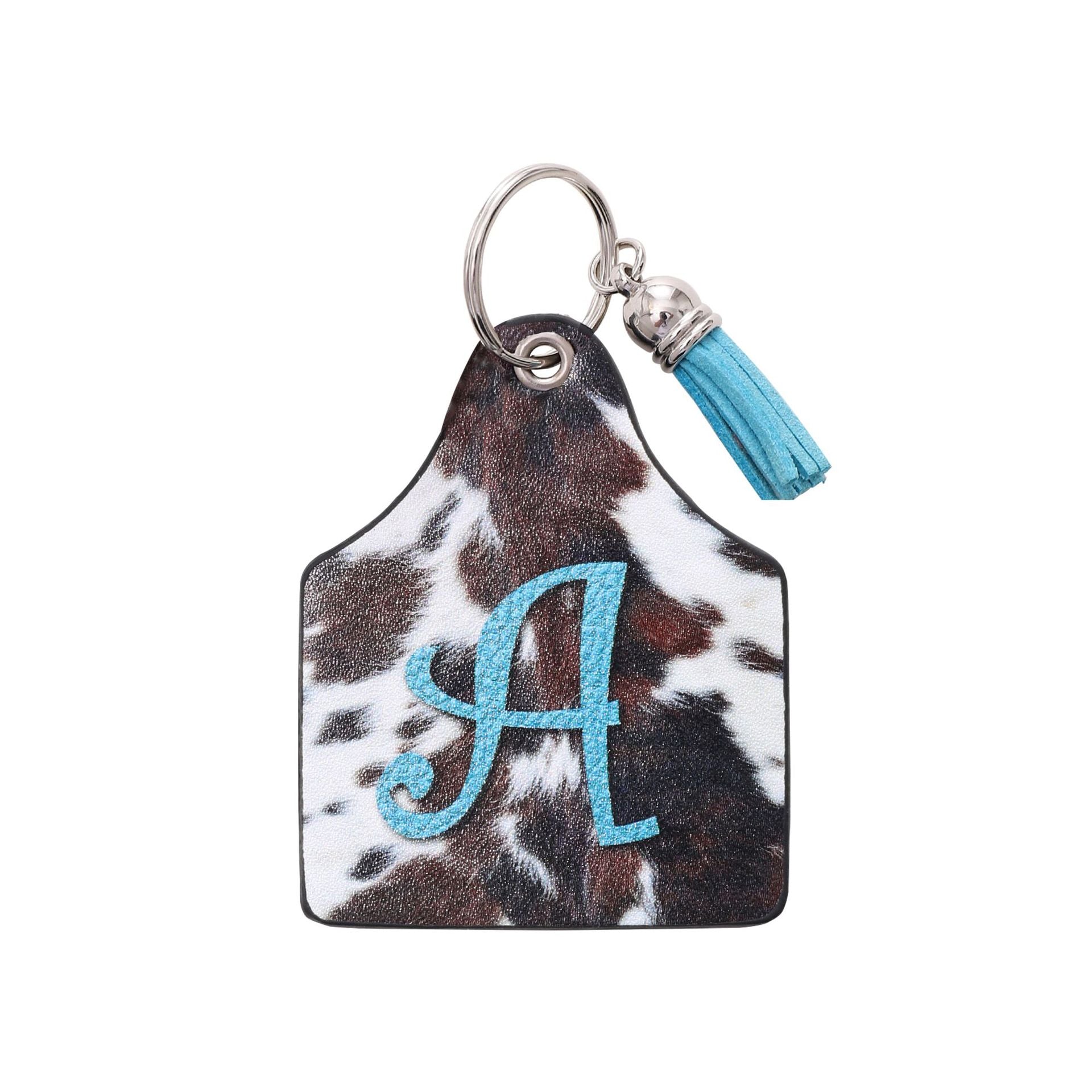 Wholesale Vintage Western Cow Pattern Animal Fur Letter Print Leather Keychain