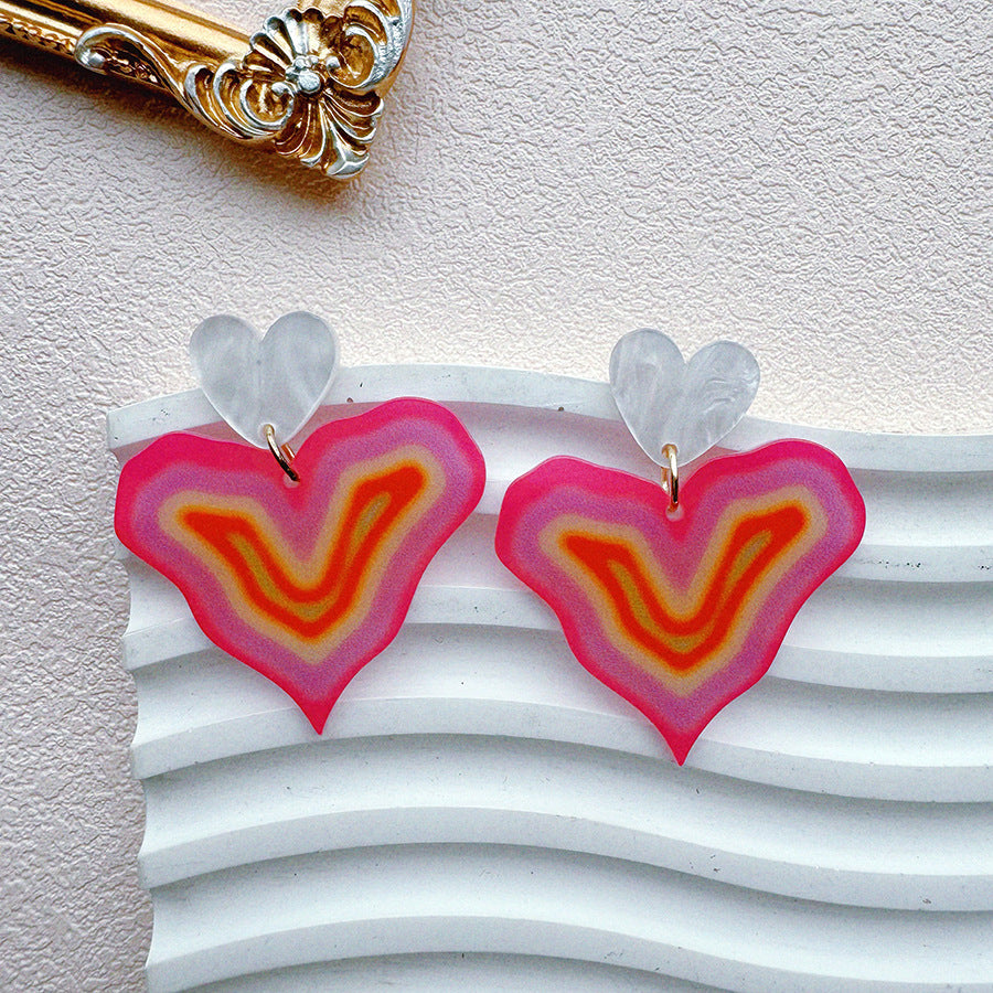 Wholesale Colorful printed heart-shaped gradient acrylic earrings