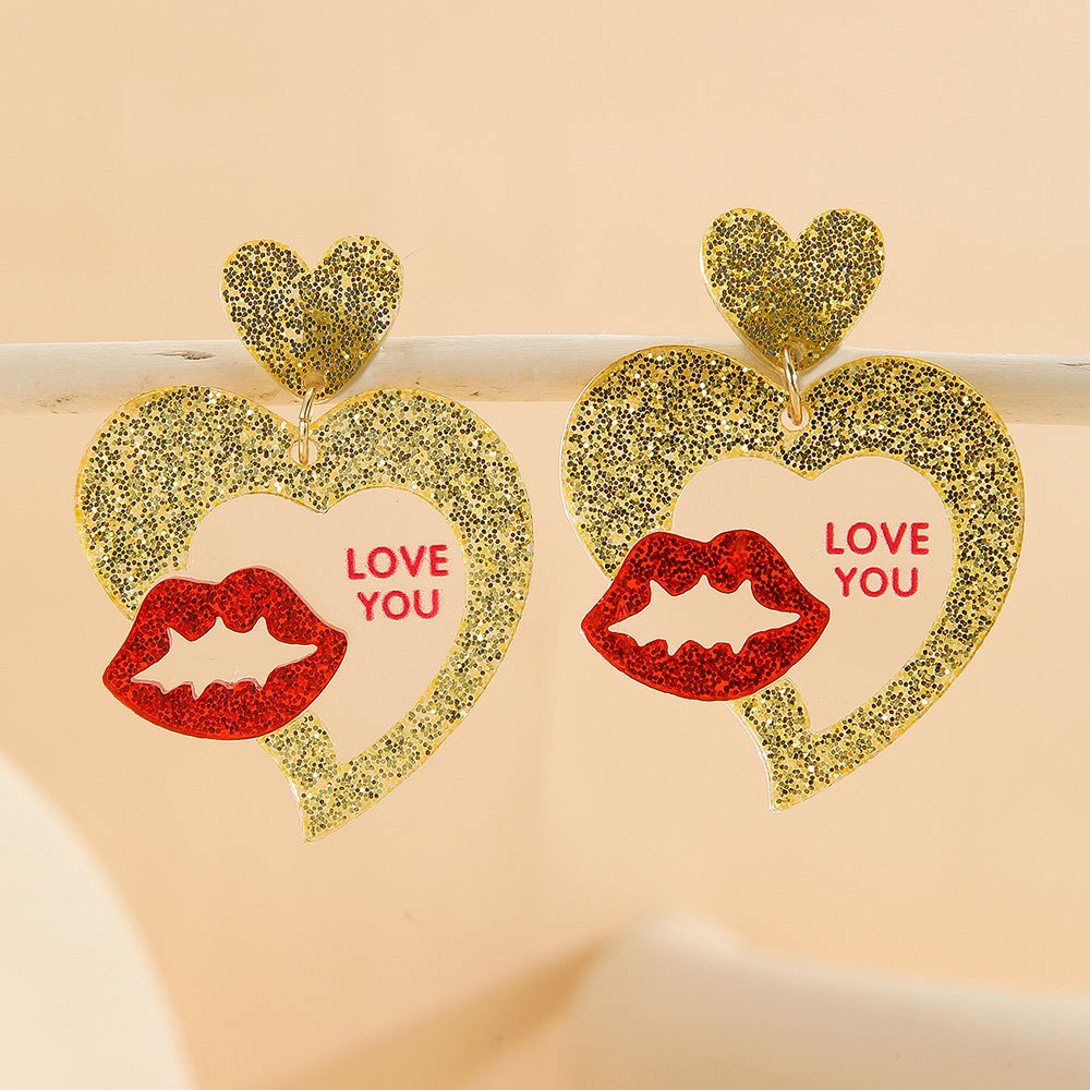 Wholesale Valentine' s Day Double layered Love Acrylic Earrings
