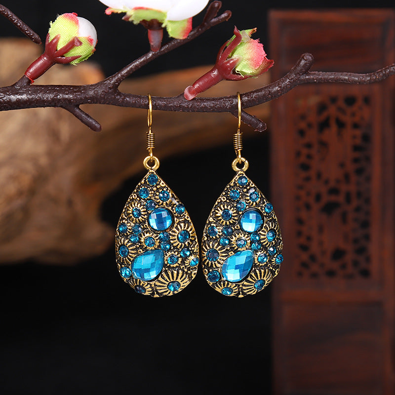Wholesale Creative Water Drop Gem Set with Diamonds for Ancient Ethnic Style Earrings