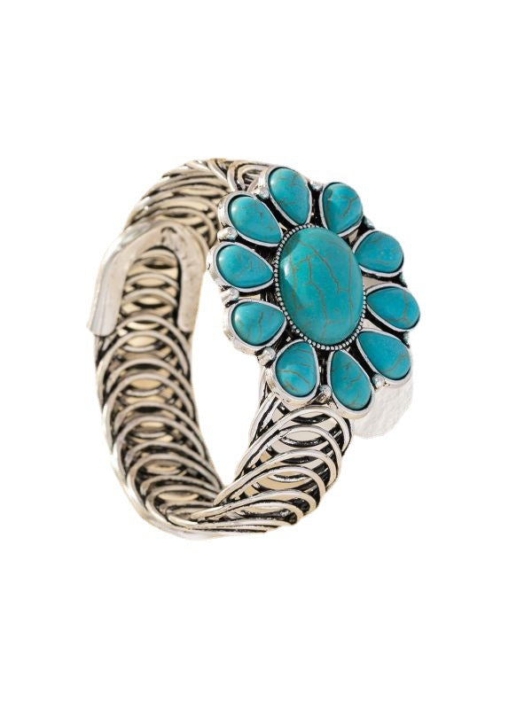 Wholesale Bohemian style oval flower pattern turquoise eco-friendly bracelet
