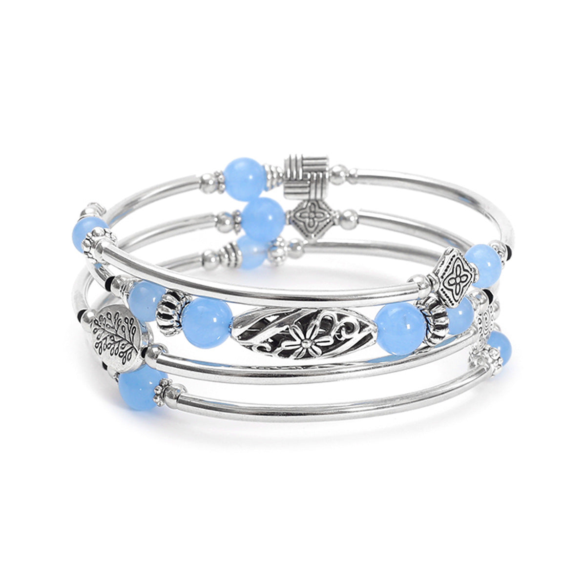 Wholesale Bohemian multi-layer turquoise wrapped four-layer natural stone beaded bracelet