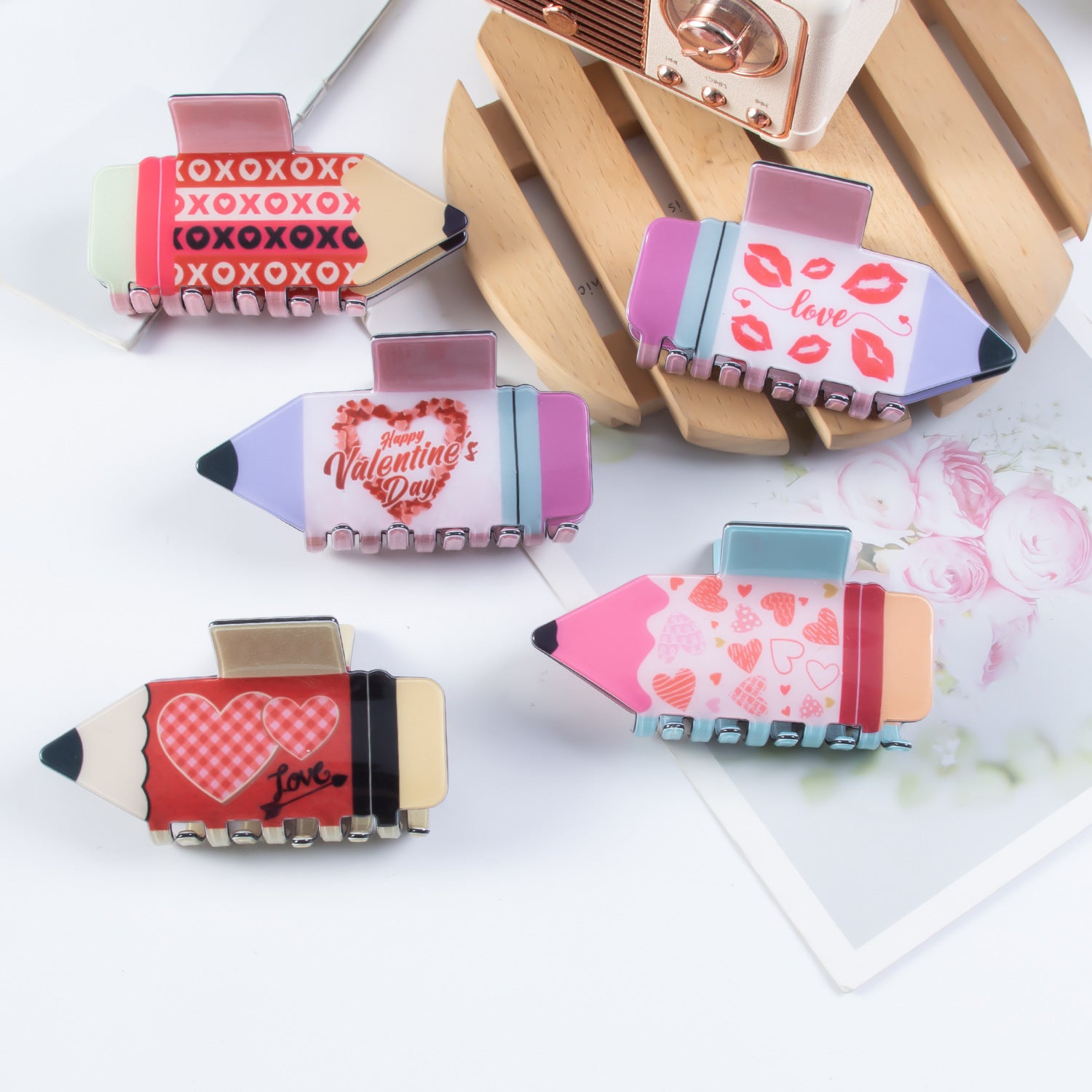 Wholesale Plaid Love Valentine's Day Pvc 8cm Hair Clip