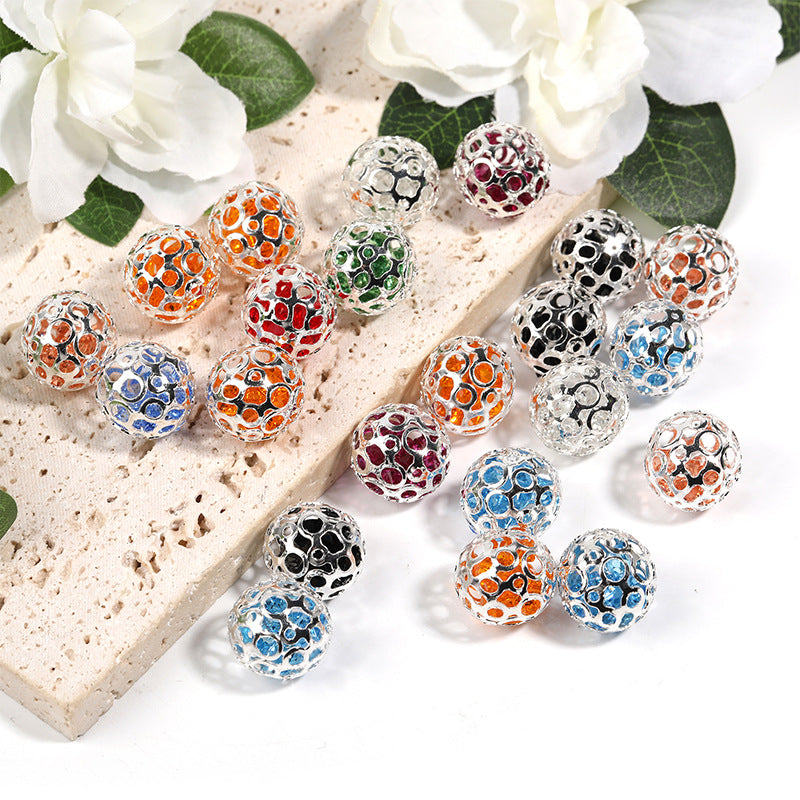 Wholesale 50pcs Rhinestone Alloy Hollow Zircon Diamond Ball Beads