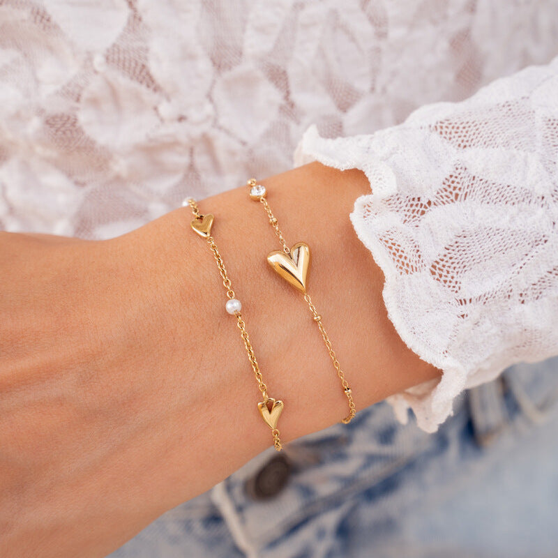 Wholesale jewelry light luxury style love plating zircon gold plated adjustable bracelet