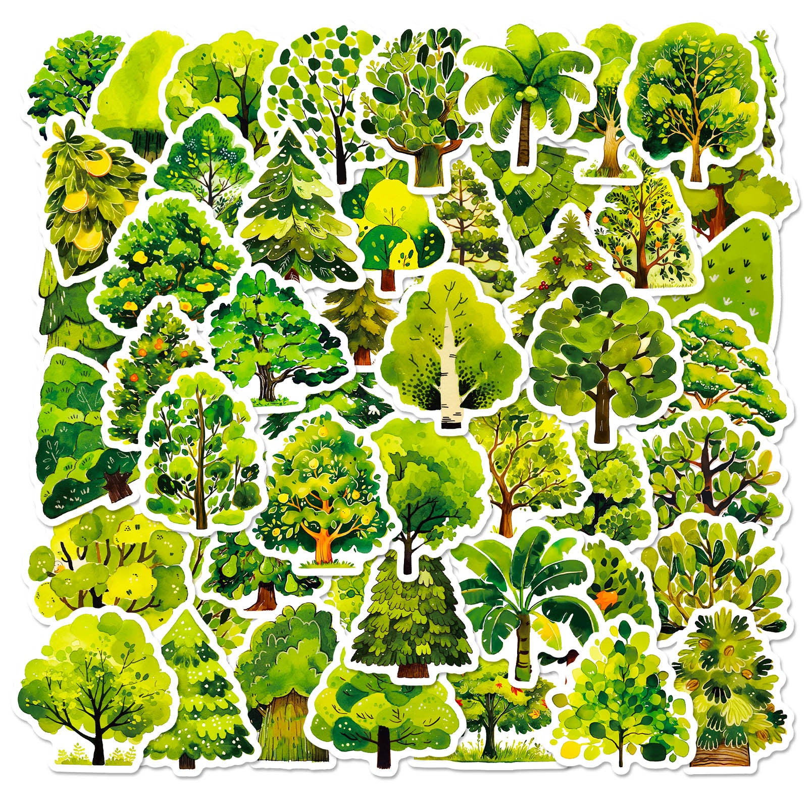 Wholesale 50 Cute Cartoon Green Trees Graffiti Stickers