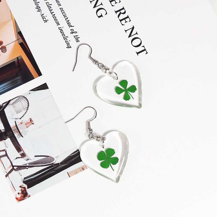 Wholesale 10pcs Four-leaf Clover Natural Specimen Earrings