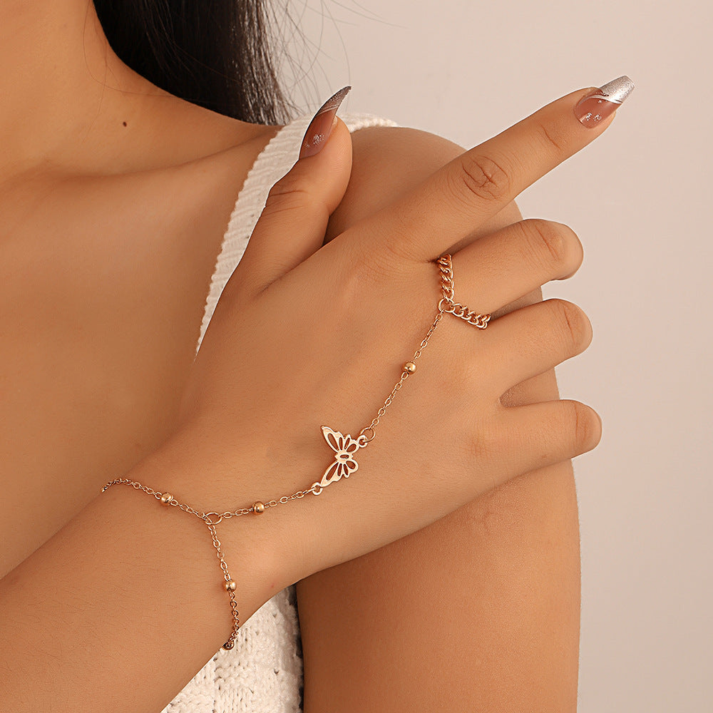 Wholesale Butterfly Heart Pearl Mitten Ring Alloy Bracelet