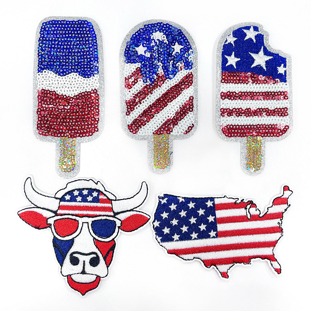 Wholesale 250Th Anniversary USA Independence Day Sequin Patch American Flag Embroidered Iron On DIY Craft Supply Boutique Resale Gift
