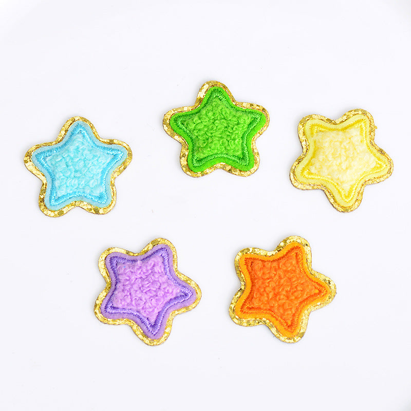 Wholesale Self Adhesive Towel Embroidery Patch Orange Heart With Gold Edge DIY Accessory For Hats Bags Shoes Decorative Accent