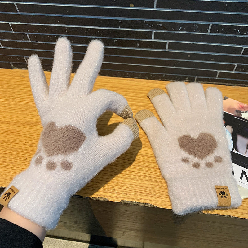 Wholesale Women's Thick Warm Knitted Wool Cycling Cold Protection Students Winter Cute Plush Gloves