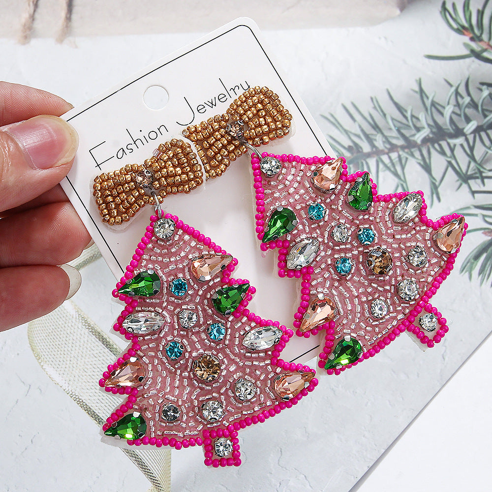 Wholesale Christmas Series Christmas Tree Rice Bead Earrings