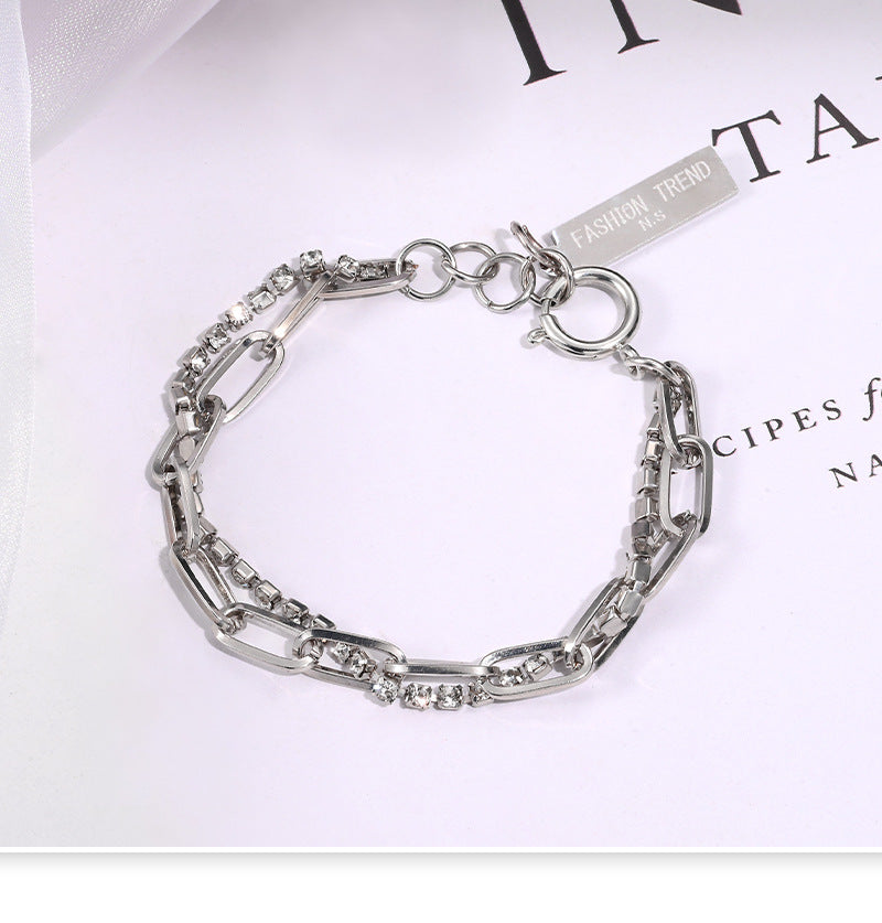 Wholesale Titanium Steel Non-fading Double Layer Diamond Bracelet
