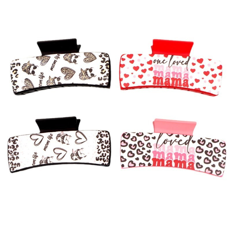 Wholesale Mother's Day Retro Pink Love Leopard Print Plastic Hair Clips