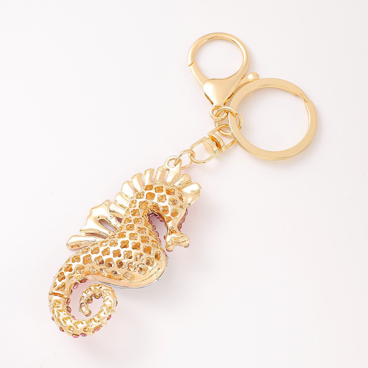 Wholesale 4pcs Seahorse marine animal diamond studded metal keychain