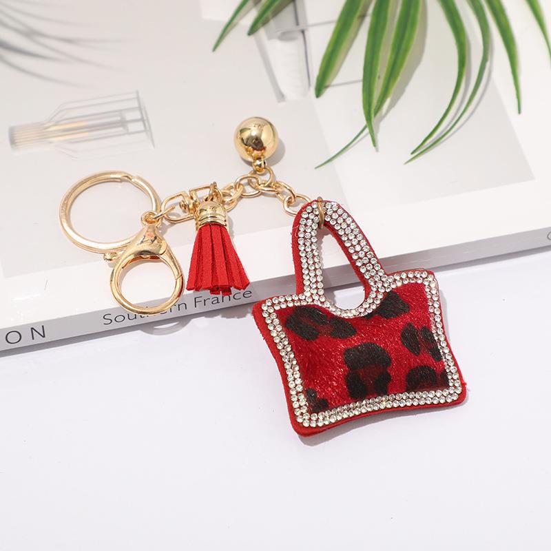 Wholesale Leopard Print Velvet Diamond Keychain