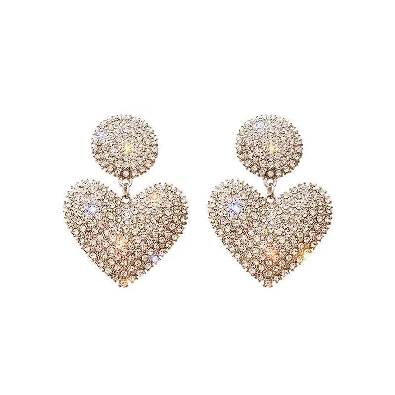 Wholesale Full diamond heart earrings peach heart earrings exaggerated earrings