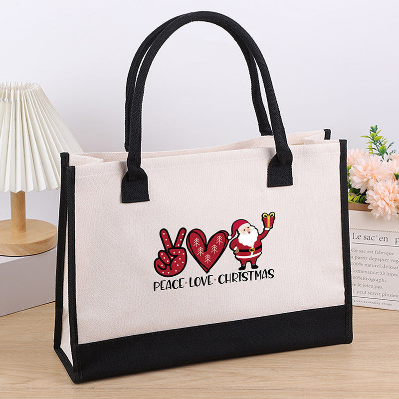 Wholesale Christmas Large Capacity Printed Canvas Shoulder Bag