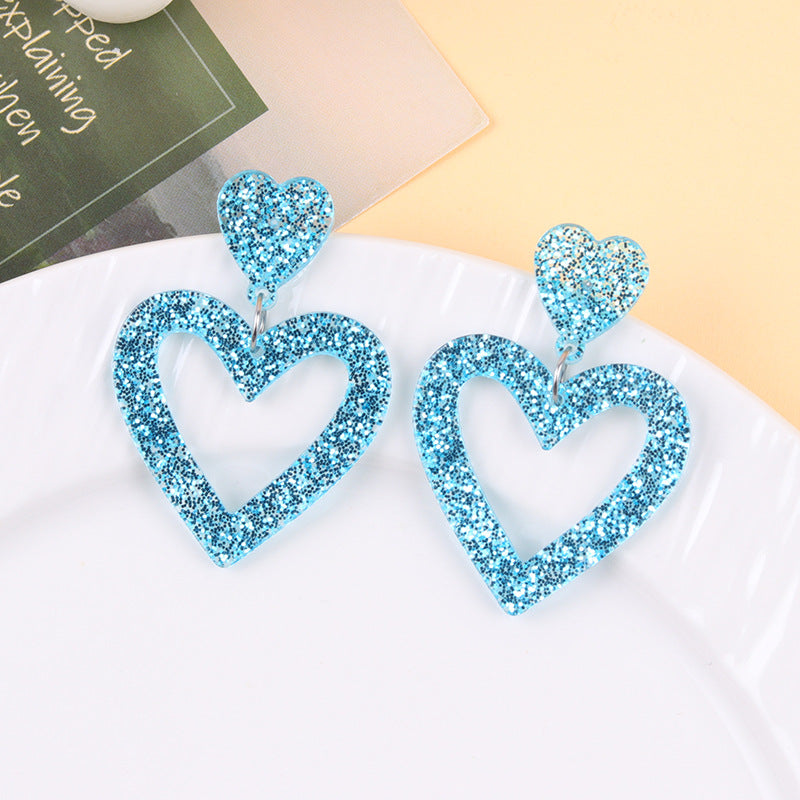 Wholesale Valentine' s Day Sparkling Pink Hollow Heart Acrylic Earrings