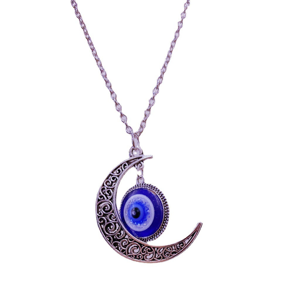 Wholesale Fashion Accessories Turkey Blue Eyes Evil Eye Pendant Alloy Moon Accessories Necklace Creative Personality Design