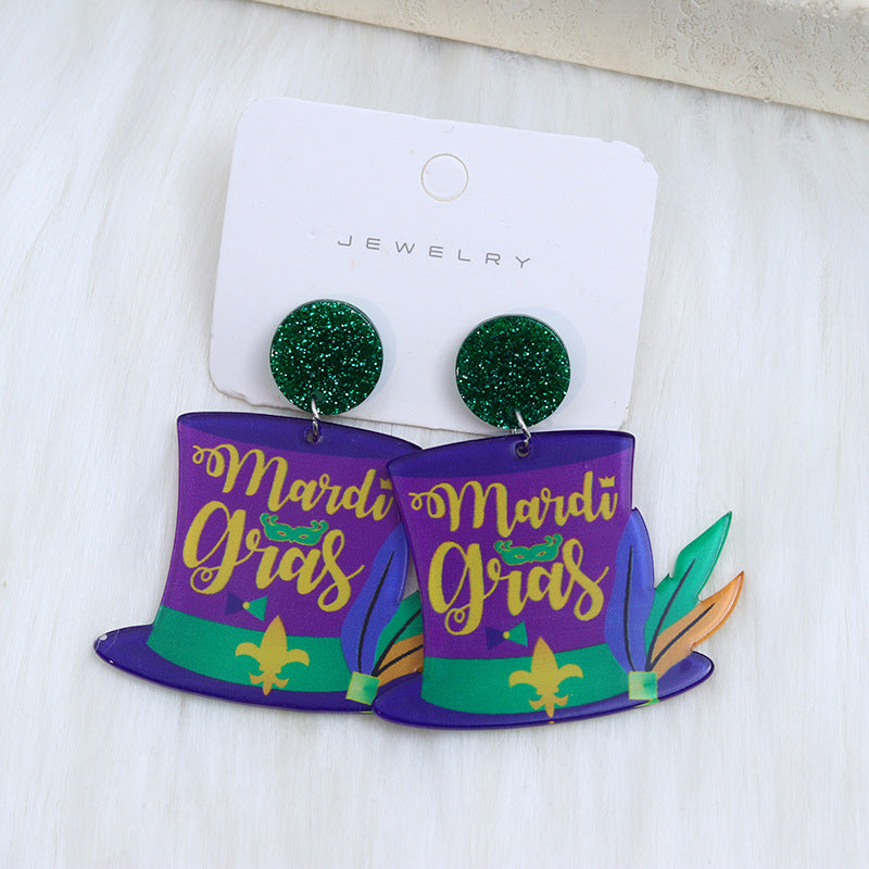 Wholesale Carnival Mask Acrylic  Mardi Gras Earrings