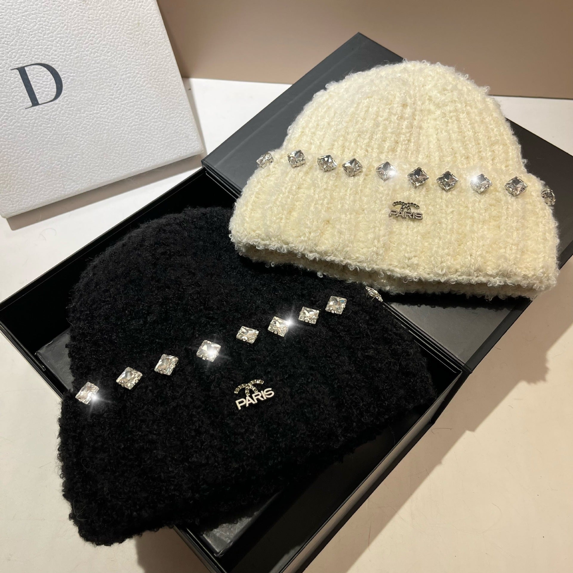 Wholesale Thick Warm Teddy Curl Cute Rhinestone Knitted Hat