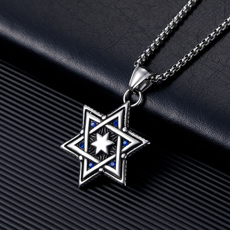 Wholesale Titanium Steel Hexagram Men' s Necklace