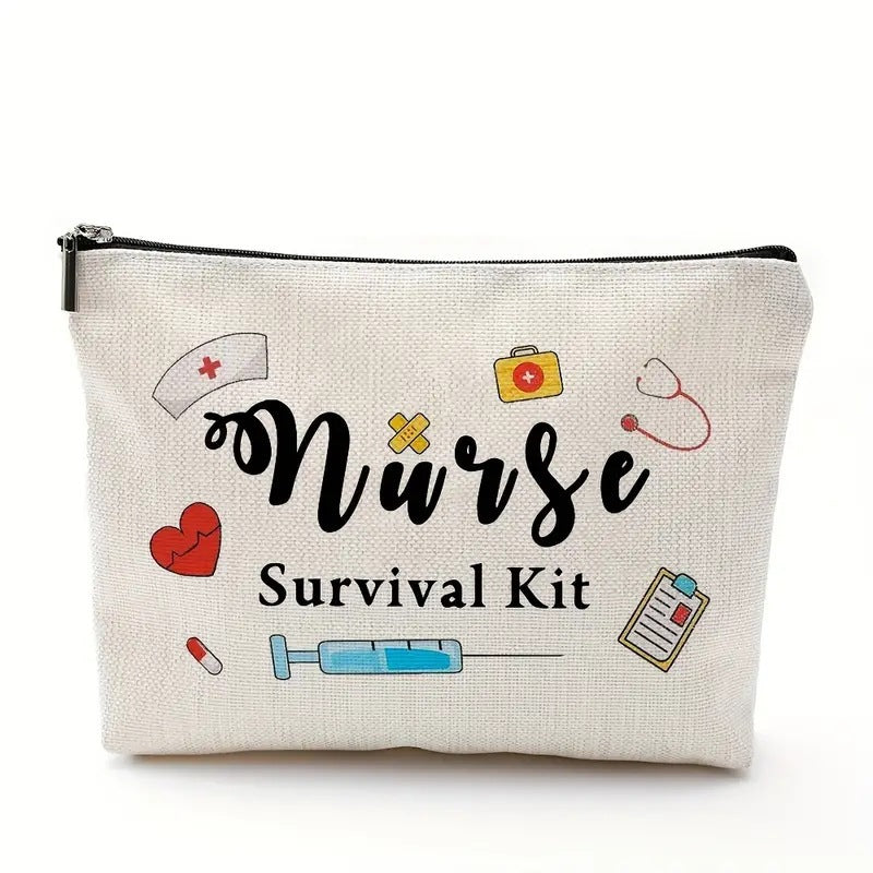 Wholesale Cotton and Linen Nurse Letter Print Storage Waterproof Linen Cosmetic Bag
