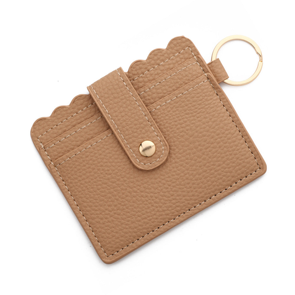 Wholesale Solid Color PU Leather Card Holder Multi-Card Keychain
