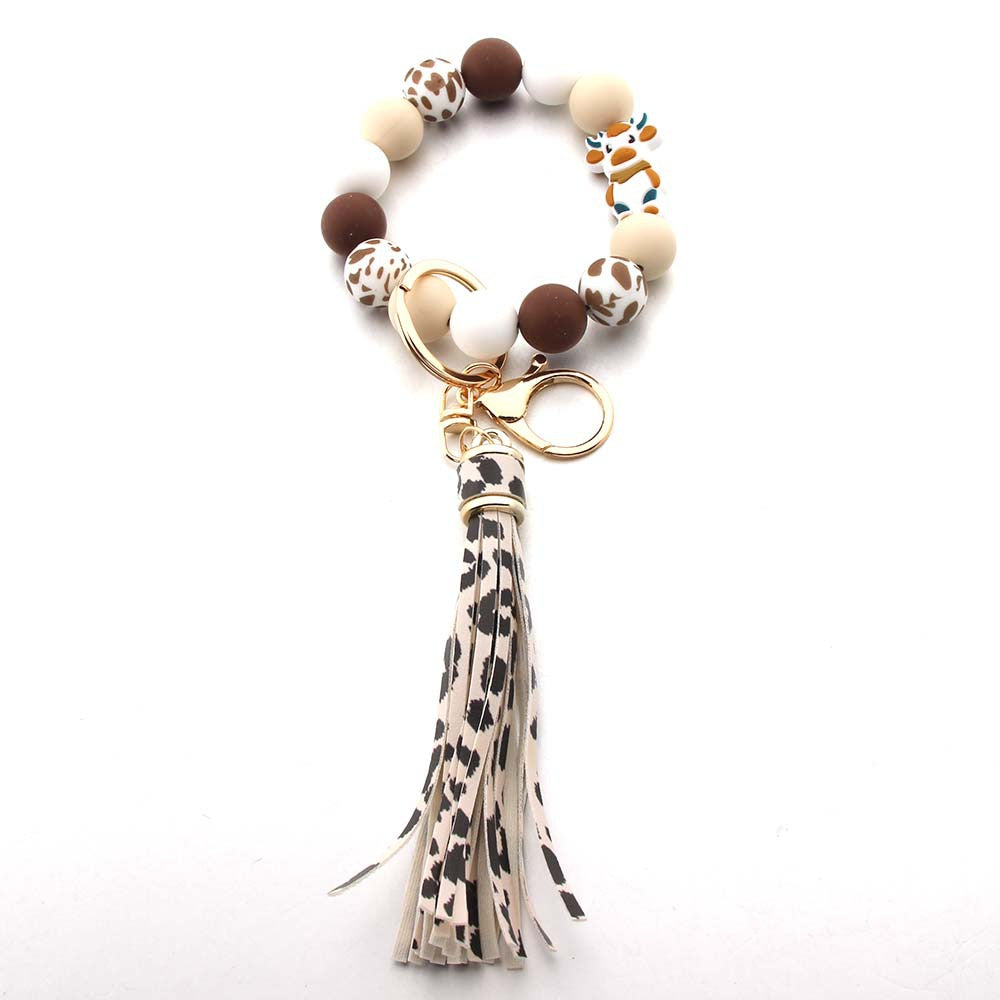 Wholesale Silicone Cartoon Animal Cow Highland Cattle Tassel Wrist Keychain