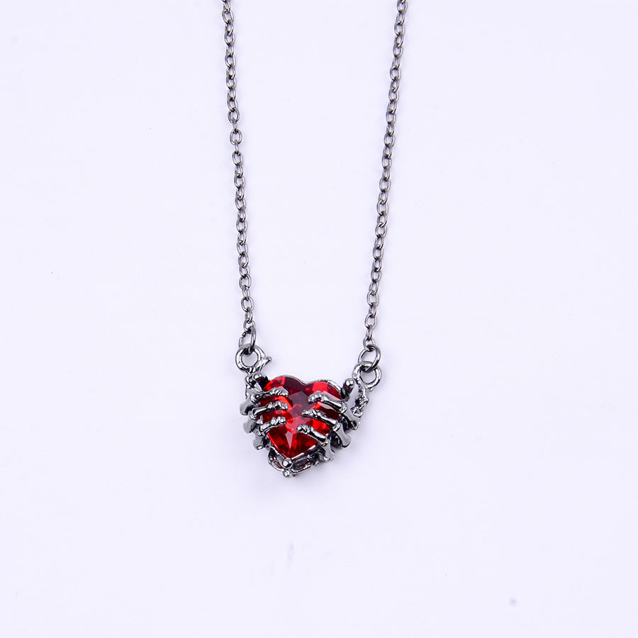 Wholesale Dark punk diamond heart necklace earrings