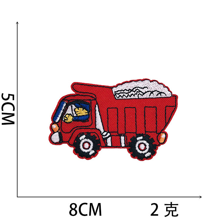 Wholesale Stylish Construction Vehicle Embroidery Patches Self Adhesive Polyester Cloth Applique For Clothing And DIY