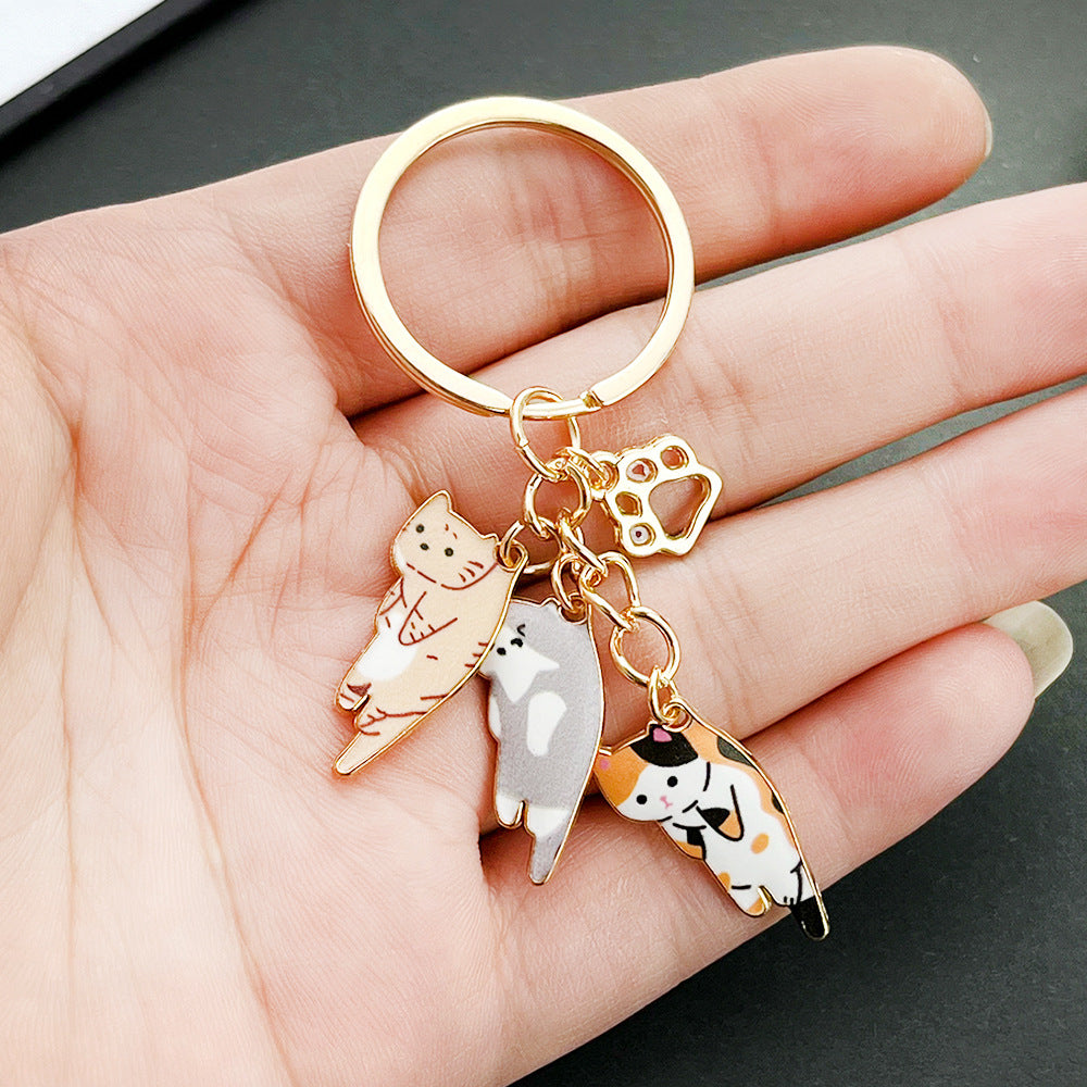Wholesale three flowers/ orange cat/ blue and white 3 small simulation cute keychain