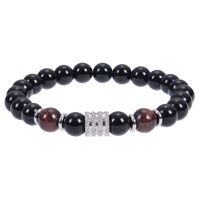 Wholesale 8mm Frosted Stone Beaded Stainless Steel Bracelet for Men