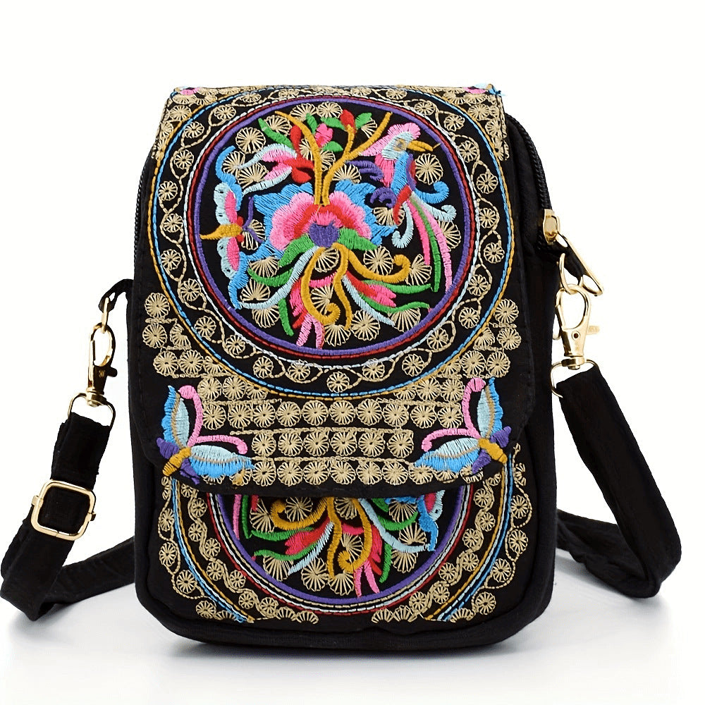 Wholesale Yunnan Ethnic Style Embroidered Bags, Crossbody Mini Canvas Phone Bag