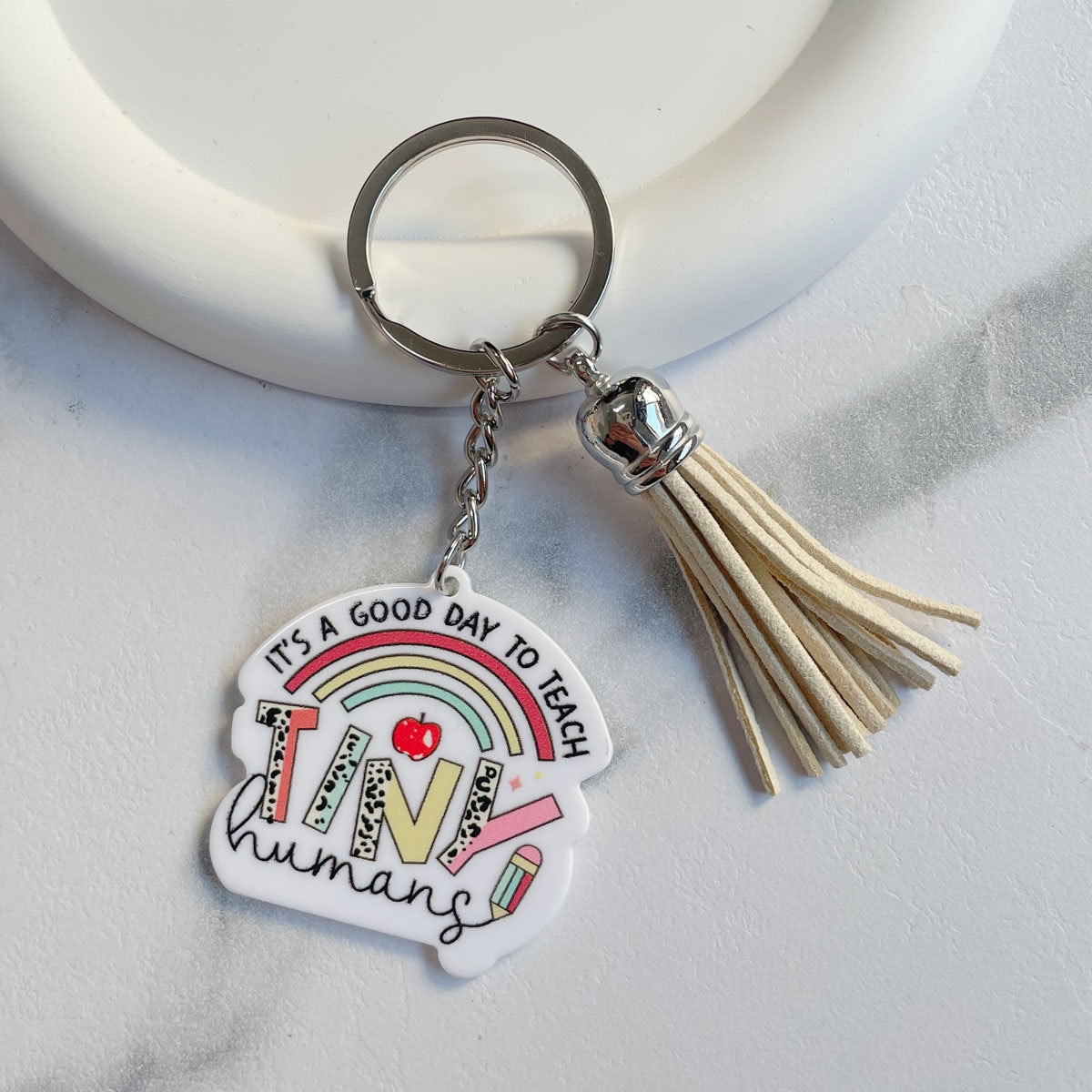 Wholesale Teacher Gifts Acrylic Letter Tassel Pendant Keychain