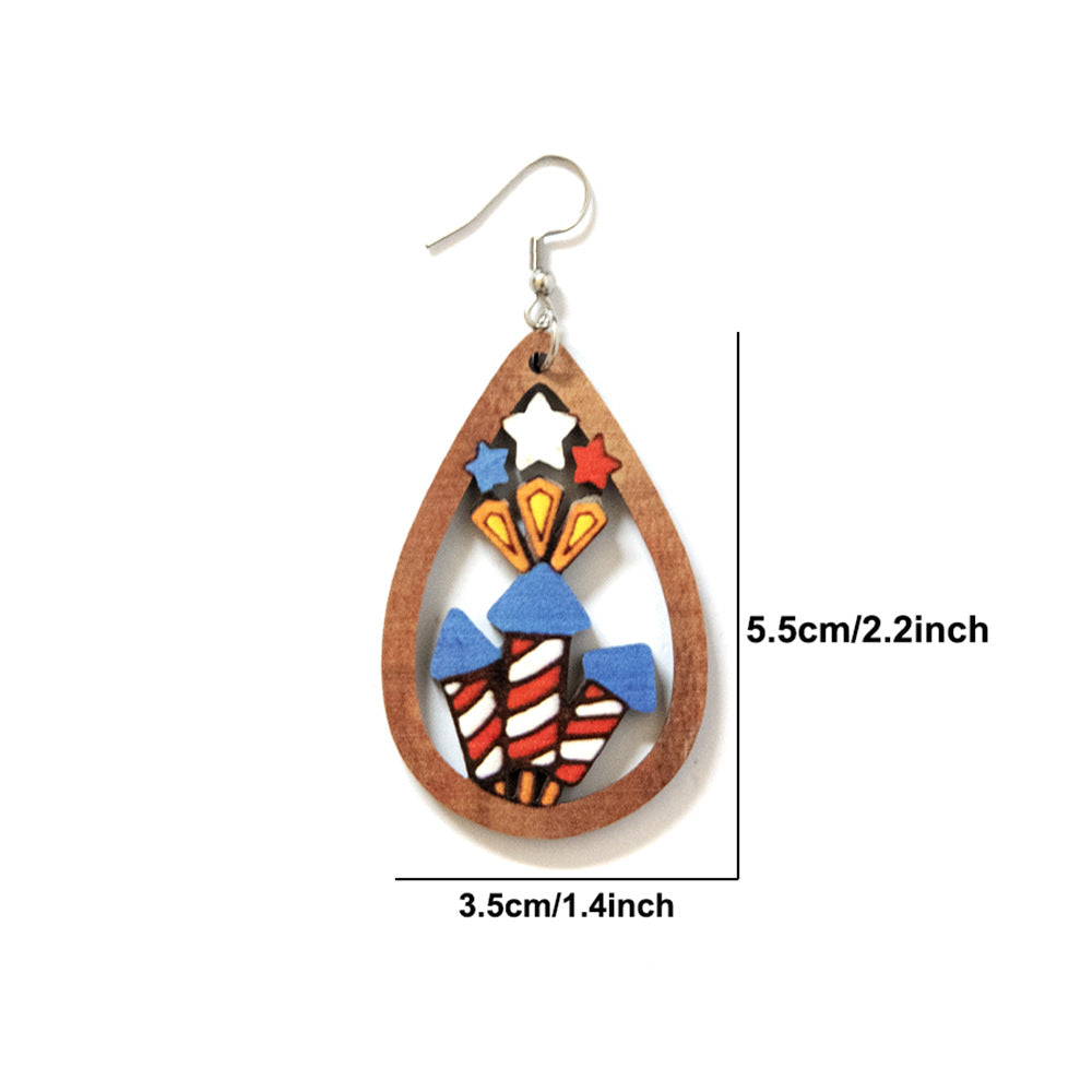 Wholesale of American Independence Day Fireworks Wooden Earrings