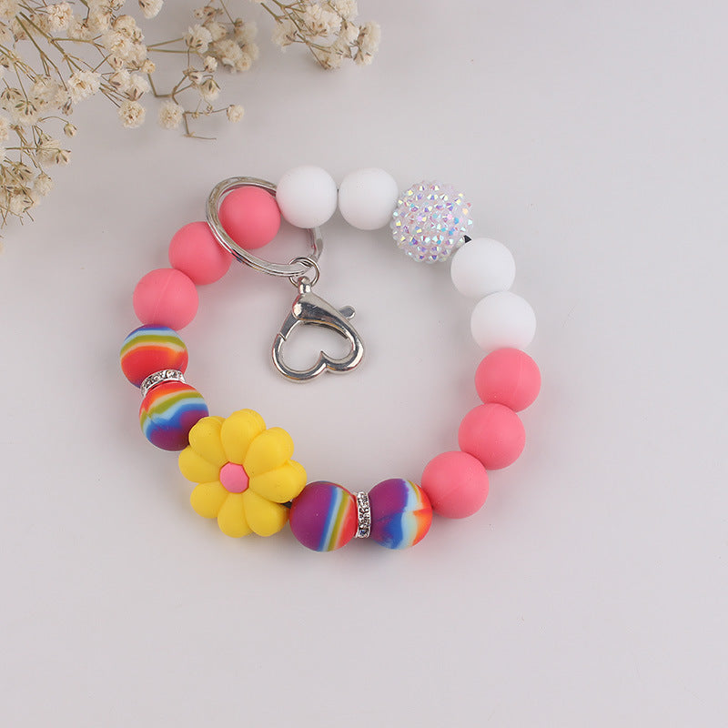 Wholesale Silicone Bead Bracelet Spring Summer Daisy Wrist Keychain