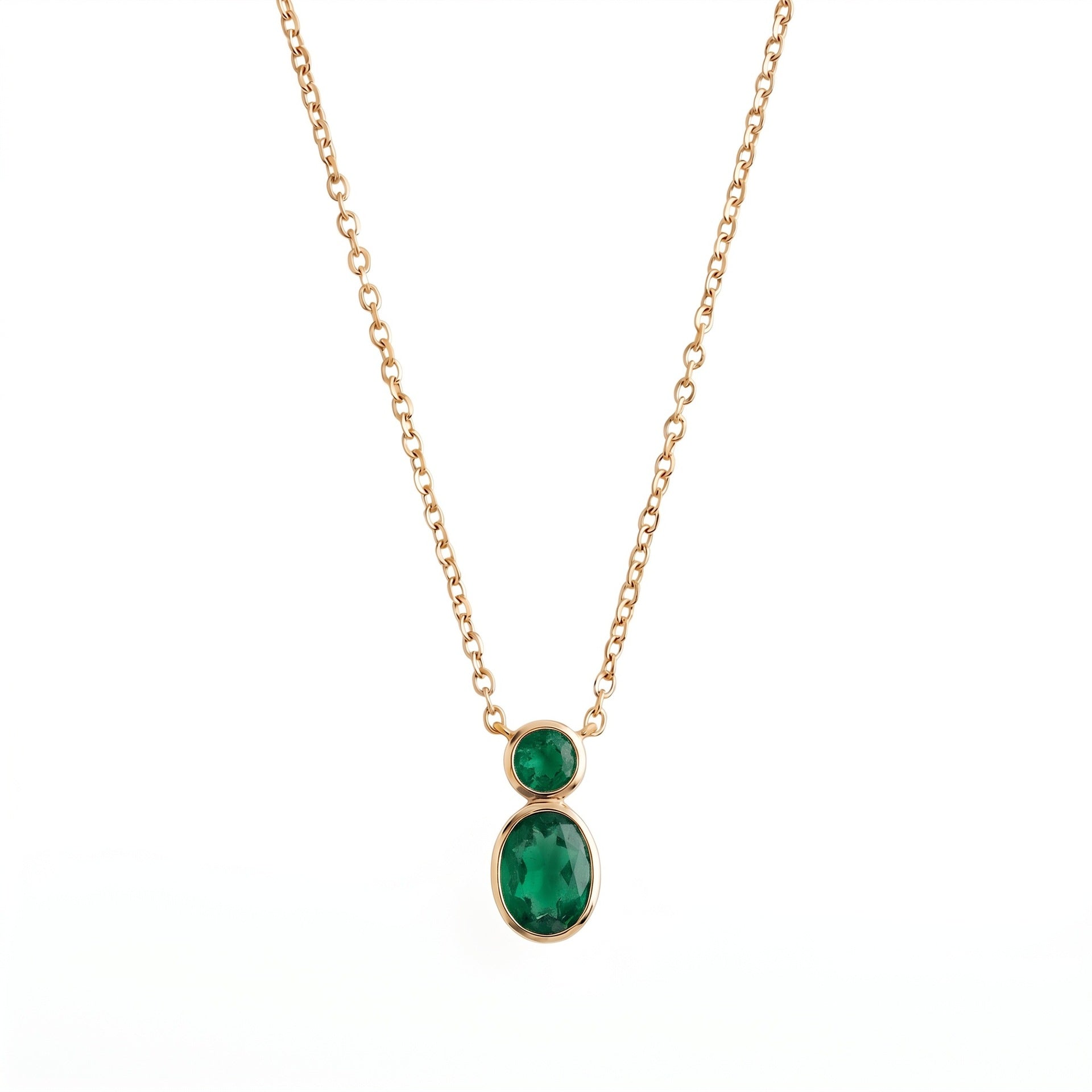 Wholesale Minimalist Gourd Pendant Necklace Double Stone Bezel Set Natural Stone Gold Bead Stainless Steel Collarbone Chain Jewelry Accessory