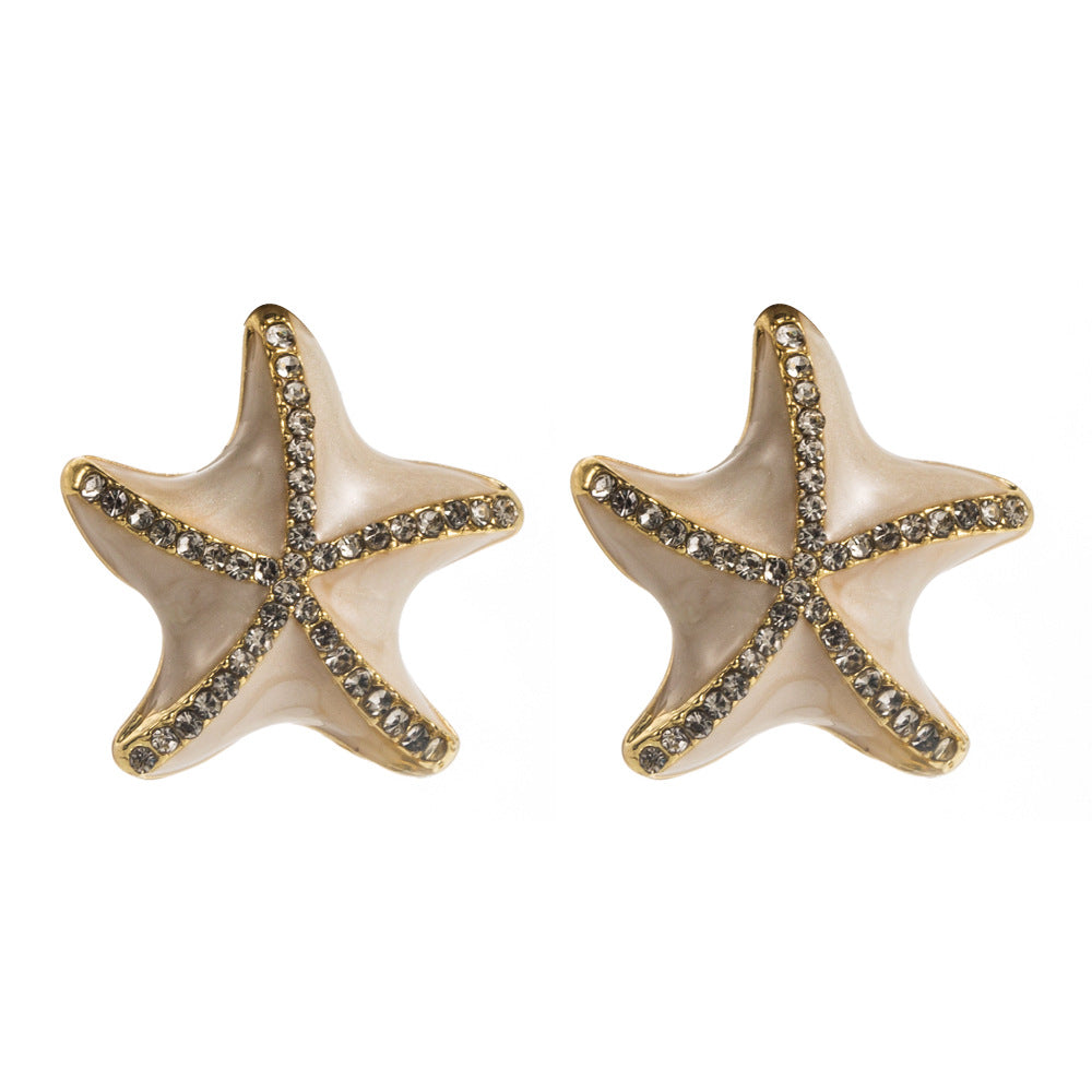Wholesale Starfish S925 Silver Needle Diamond Earrings