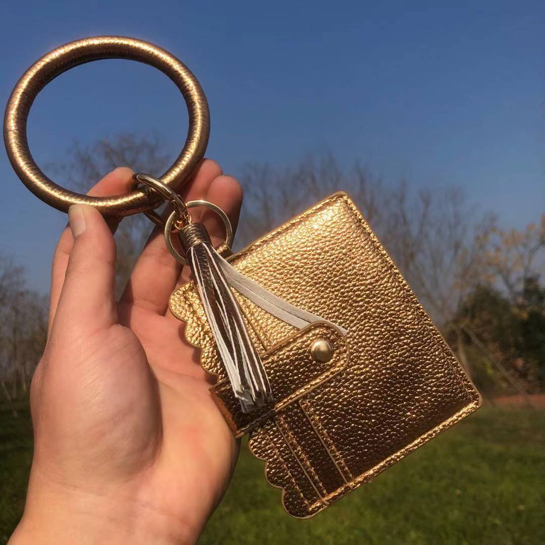 Wholesale Fashion Leopard Print PU Leather Tassel Coin Purse Keychain