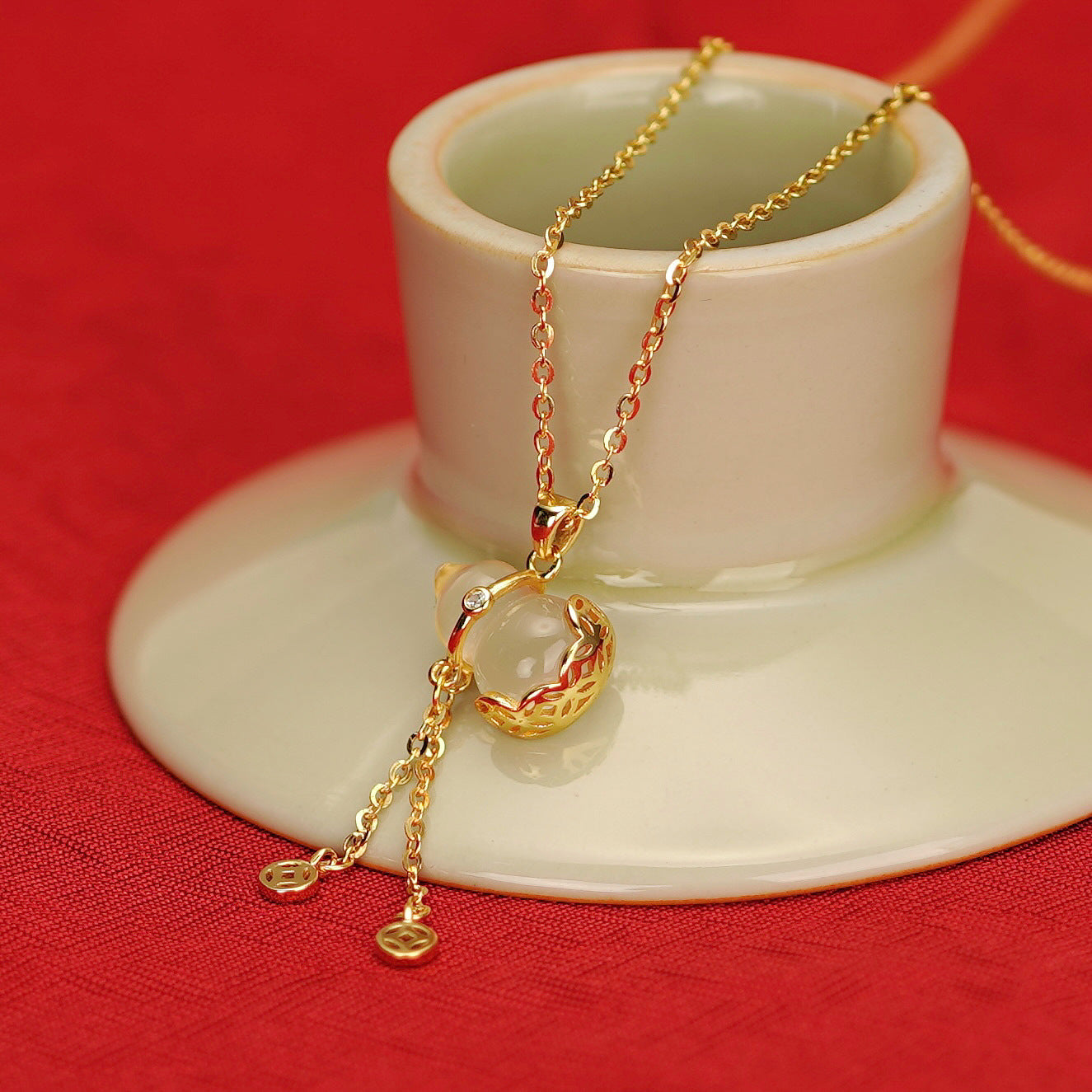 Wholesale 925 Sterling Silver White Chalcedony Gourd Clavicle Chain Necklace