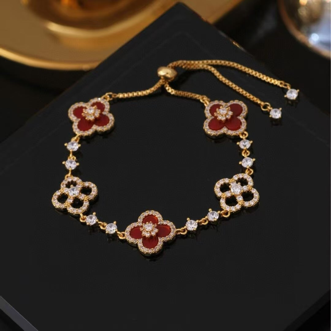 Wholesale Bracelet with Shiny Natural Lucky Four-Leaf Clover Luxury Jewelry