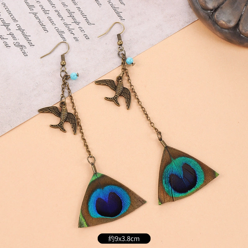 Wholesale Peacock Feather Tassel Bohemian Earrings