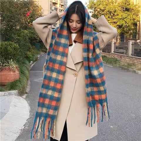 Wholesale Mohair Plaid Winter Thickened Warm Imitation Cashmere Scarf