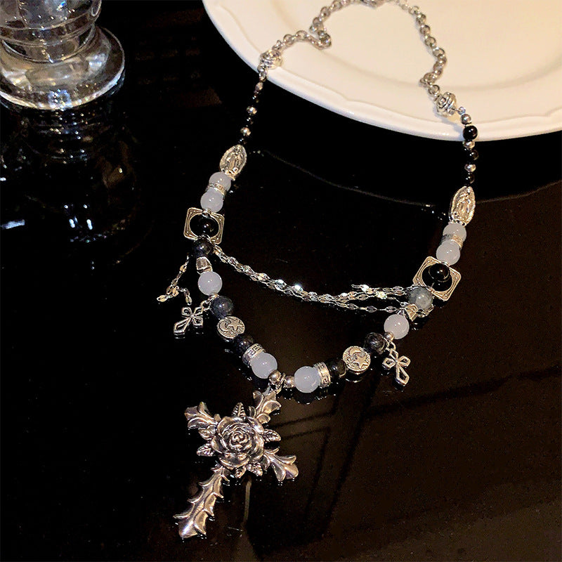 Wholesale Flower Cross Beaded Multi-layer Clavicle Chain Necklace