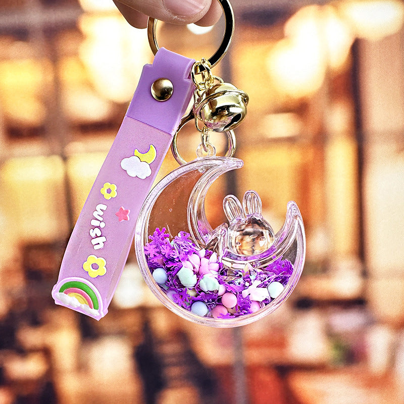 Wholesale Quicksand Moon Rabbit Acrylic Liquid Keychain