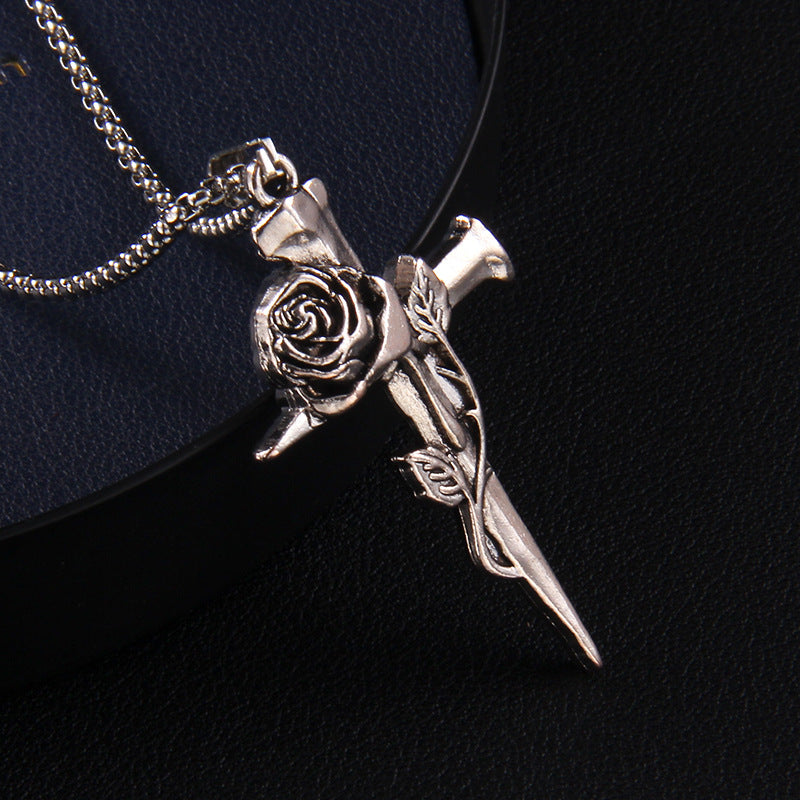 Wholesale Gothic Retro Rose Stainless Steel Necklace