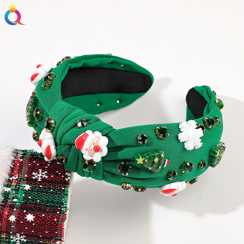 Wholesale Christmas Wide-brimmed Diamond-set Pearl High Skull Headband Hair Ornament